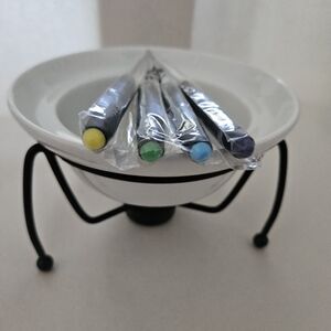NIB Fondue Tea Light Stand, Ceramic Bowl & Scewers Dessert Cheese Dip